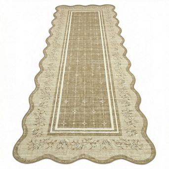 Area Rugs Scalloped Edge Rug Neutral Washable Bedroom Under Bed Rug Foldable Entryway Rugs