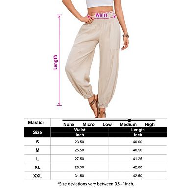 Women's Smocked High-Waist Harem Pants Elastic Wide-Leg with Pockets