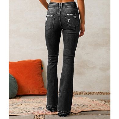 Women's High-Waisted Retro Flare Jeans Stretch Bootcut Denim Pants