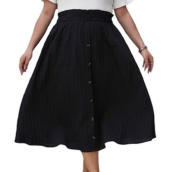 Women's Plus Size Vintage A-Line Midi Skirt Stretchy High-Waist Flared Style