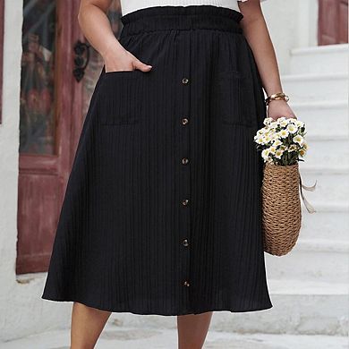 Women's Plus Size Vintage A-Line Midi Skirt Stretchy High-Waist Flared Style