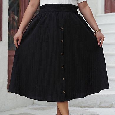 Women's Plus Size Vintage A-Line Midi Skirt Stretchy High-Waist Flared Style