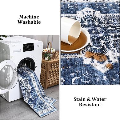 Boho Low Pile Rugs, Non Slip Washable Carpet for Kitchen, Laundry Room, Bathroom