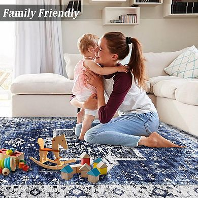 Boho Low Pile Rugs, Non Slip Washable Carpet for Kitchen, Laundry Room, Bathroom