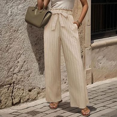 Women's Striped Drawstring Pants High-Waist Wide-Leg with Ruffle Tie