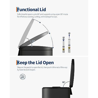 ANIXOL 2.6 Gallon/10L Slim Step Trash Can with Lid，Foot Pedal