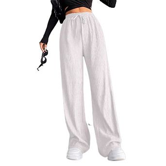 Women's Straight Leg High-Waisted Tie Pants Flowy Casual Loose Fit Trousers