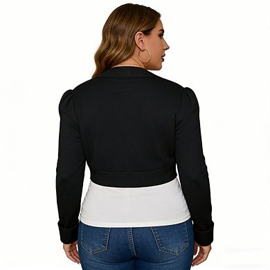 Womens Plus Size Knit Cardigan Long Sleeve Arc Open Front Soft Bolero Cropped Tops
