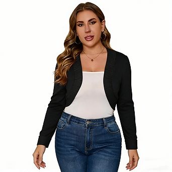 Womens Plus Size Knit Cardigan Long Sleeve Arc Open Front Soft Bolero Cropped Tops