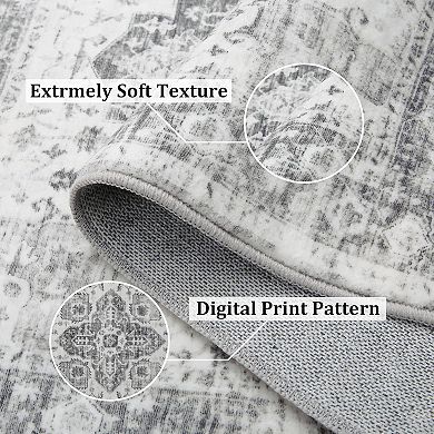 Boho Low Pile Rugs, Non Slip Washable Carpet for Kitchen, Laundry Room, Bathroom