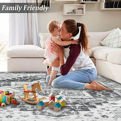 Boho Low Pile Rugs, Non Slip Washable Carpet for Kitchen, Laundry Room, Bathroom