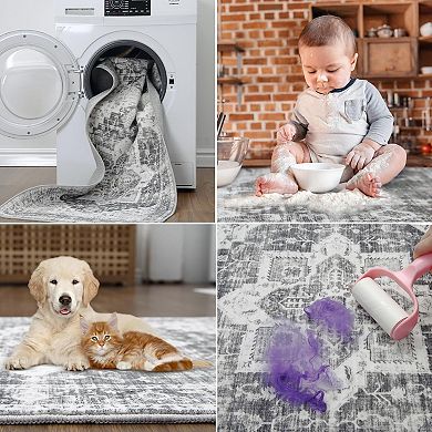 Boho Low Pile Rugs, Non Slip Washable Carpet for Kitchen, Laundry Room, Bathroom