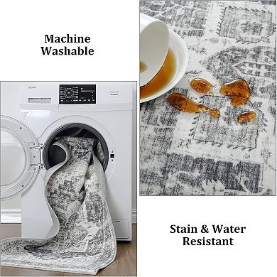 Boho Low Pile Rugs, Non Slip Washable Carpet for Kitchen, Laundry Room, Bathroom