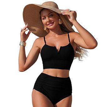 Women's V Notch High Waisted Bikini Set Cutout Back Two Piece Swimsuit for Beach Vacation