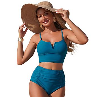 Women's V Notch High Waisted Bikini Set Cutout Back Two Piece Swimsuit for Beach Vacation