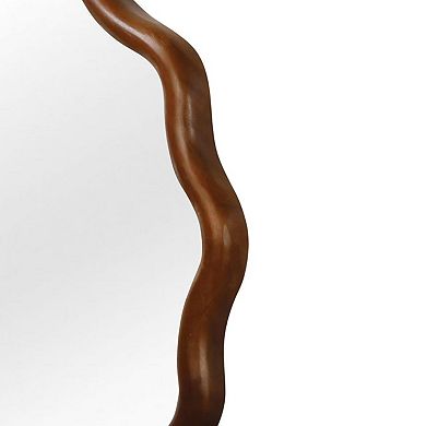 Black Walnut Color 24 inch Wavy Round Solid Wood Frame Decorative Mirror for Bedroom Bathroom