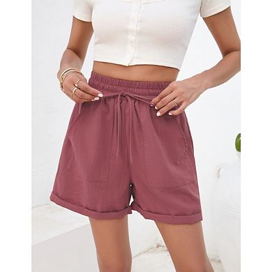 Women's High-Waisted Comfy Elastic Shorts Summer Casual Pockets