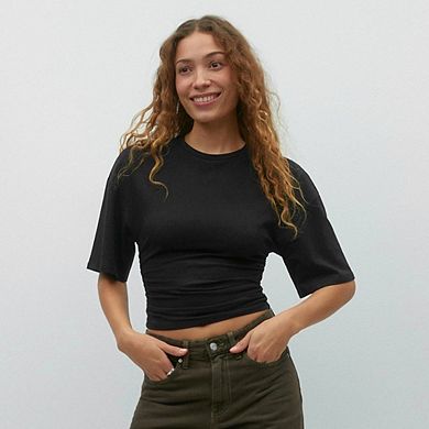Womens Half Sleeve Crop Tops Casual Short Sleeve Loose Fit Summer Shirts
