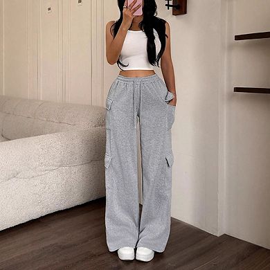 Women's Wide-Leg Sweatpants Drawstring Waist & Pockets, Casual Street Style