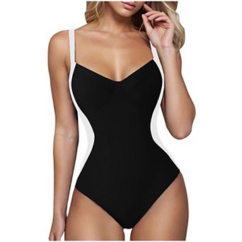 Women's Lace Up Back One Piece Swimsuit Tummy Control Color Block Bathing Suit for Beach Vacation