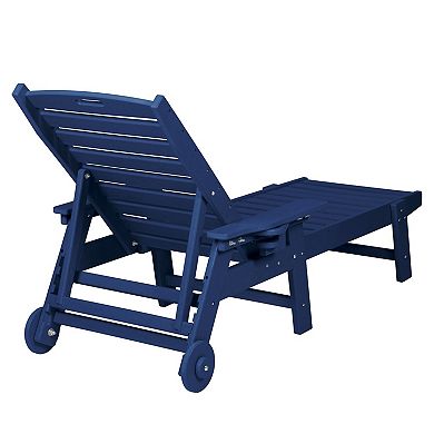 Eazegath Outdoor HDPE Plastic 5 Positions Adjustable Chaise Lounge Chair with Cup Holder and Wheels