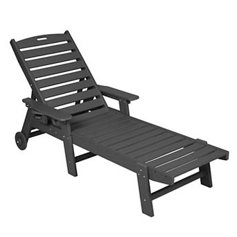 Eazegath Outdoor HDPE Plastic 5 Positions Adjustable Chaise Lounge Chair with Cup Holder and Wheels