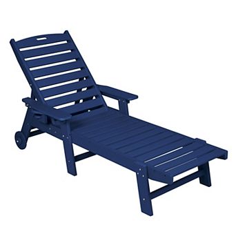 Eazegath Outdoor HDPE Plastic 5 Positions Adjustable Chaise Lounge Chair with Cup Holder and Wheels