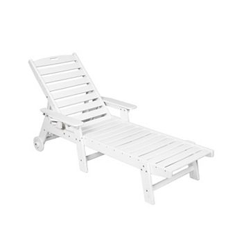 Eazegath Outdoor HDPE Plastic 5 Positions Adjustable Chaise Lounge Chair with Cup Holder and Wheels