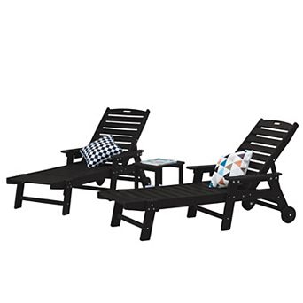 Eazegath 3 pc Outdoor HDPE Plastic 5 Positions Chaise Lounge Chairs Set with Side Table