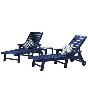 Eazegath 3 pc Outdoor HDPE Plastic 5 Positions Chaise Lounge Chairs Set with Side Table