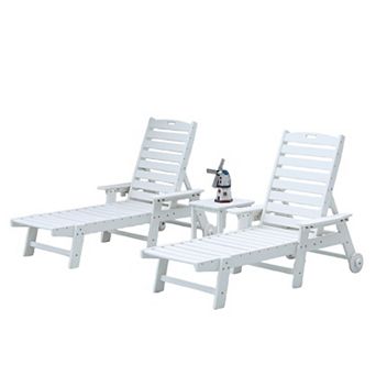 Eazegath 3 pc Outdoor HDPE Plastic 5 Positions Chaise Lounge Chairs Set with Side Table