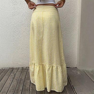 Women's Striped Maxi Skirt with Ruffle Hem High-Waist A-Line Flowy Style for Summer & Beach