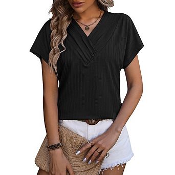 Women's V Neck Short Sleeves Blouse for Casual Work Office Wear