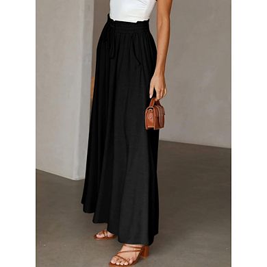 Women's Flowy Wide-Leg Pants Elastic Waist & Pockets for Casual Comfort