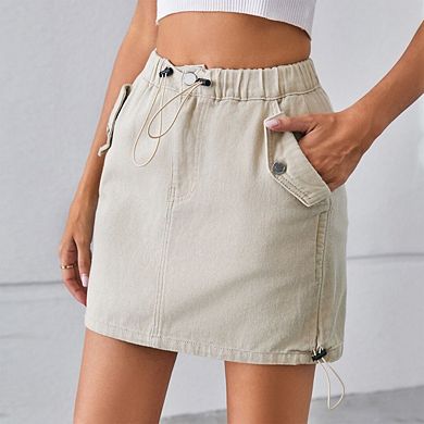 Women's Low-Rise Cargo Miniskirt Side Drawstring A-Line with Pockets