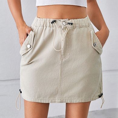 Women's Low-Rise Cargo Miniskirt Side Drawstring A-Line with Pockets