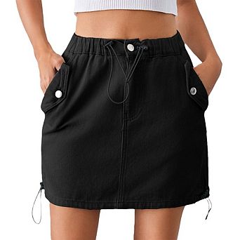 Women's Low-Rise Cargo Miniskirt Side Drawstring A-Line with Pockets