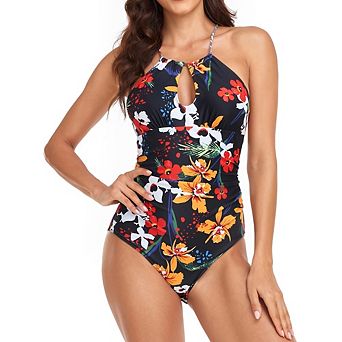 Women's One Piece Swimsuit Spaghetti Straps Keyhole Cutout Suit Slim Swimwear