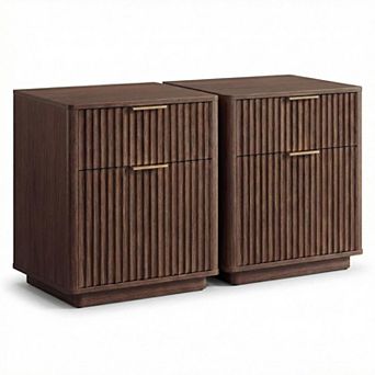 ANIXOL 23" Fluted Nightstand with Drawers and Charging Station;2pcs