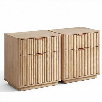 ANIXOL 23" Fluted Nightstand with Drawers and Charging Station;2pcs