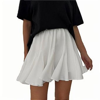 Women's Pleated Skater Skirt Ruffle Trim, Elastic High Waist for Casual & Dressy Wear