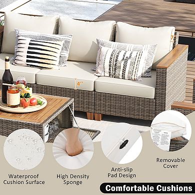 Eazegath 8-Piece Outdoor Wicker Conversation Sofa Set with Swivel Rocking Chairs and Coffee Table