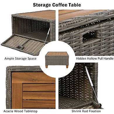 Eazegath 8-Piece Outdoor Wicker Conversation Sofa Set with Swivel Rocking Chairs and Coffee Table