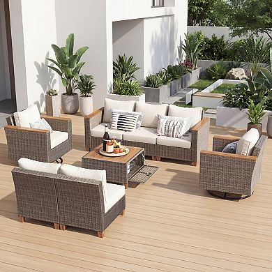 Eazegath 8-Piece Outdoor Wicker Conversation Sofa Set with Swivel Rocking Chairs and Coffee Table
