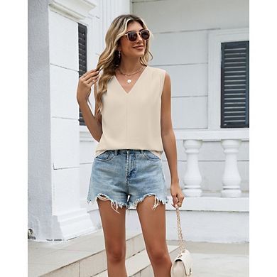 Women's V Neck Blouse Causal Dressy Short Sleeve Button Front Work Office Top