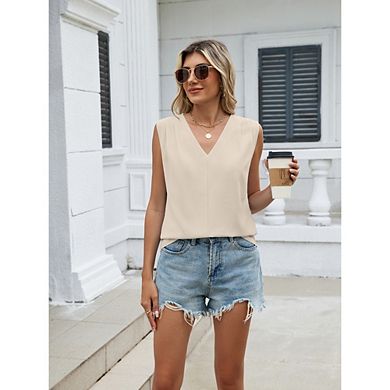 Women's V Neck Blouse Causal Dressy Short Sleeve Button Front Work Office Top