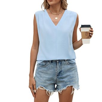 Women's V Neck Blouse Causal Dressy Short Sleeve Button Front Work Office Top