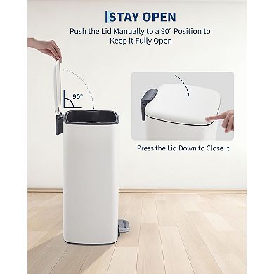 ANIXOL 8-Gallon Square Stainless Steel Trash Can，Foot Pedal