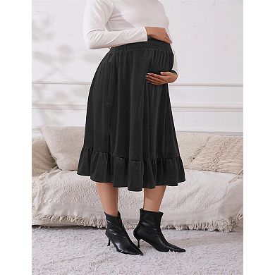 Women's Maternity High Waist Midi Skirt Elastic Soft