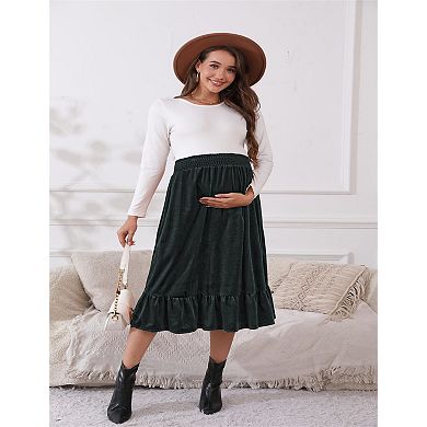 Women's Maternity High Waist Midi Skirt Elastic Soft